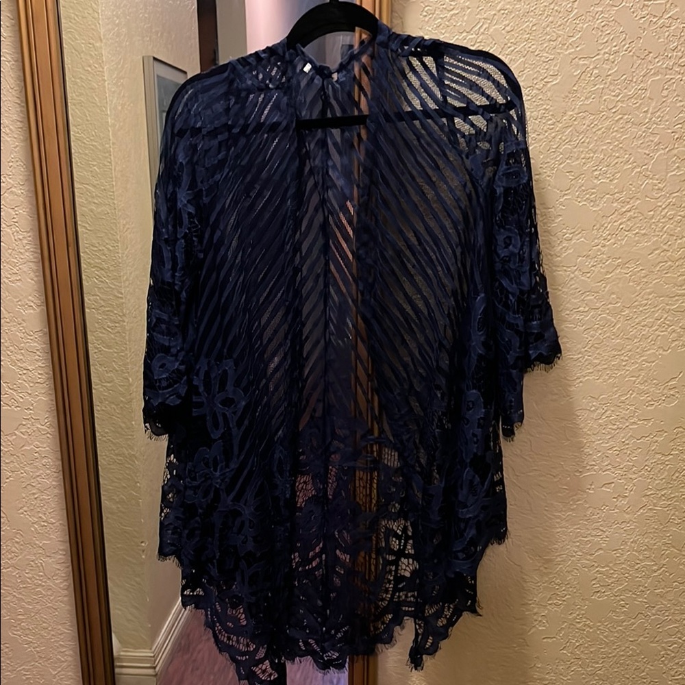 Elegant Navy Lace Kimono